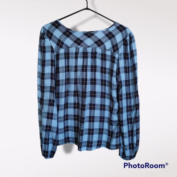 Blue Plaid Peasant-Style Shirt - Picture 2 of 11